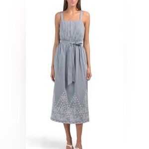 NEW Julia Jordan Women’s Pleated Top Eyelet Hem Midi Dress Blue Size 12 NWT